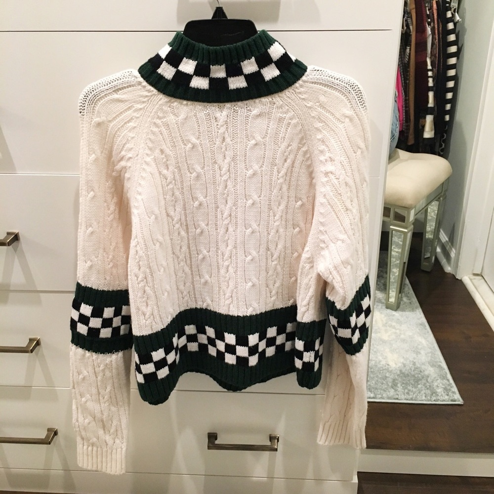 Cream Cable Sweater w/ Check Pattern